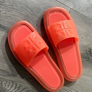 Tory Burch Coral Orange Jelly Slide Sandals